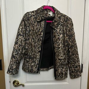 Chico's Women's Animal Print Faux Fur Jacket Size 0 Multicolor Casual